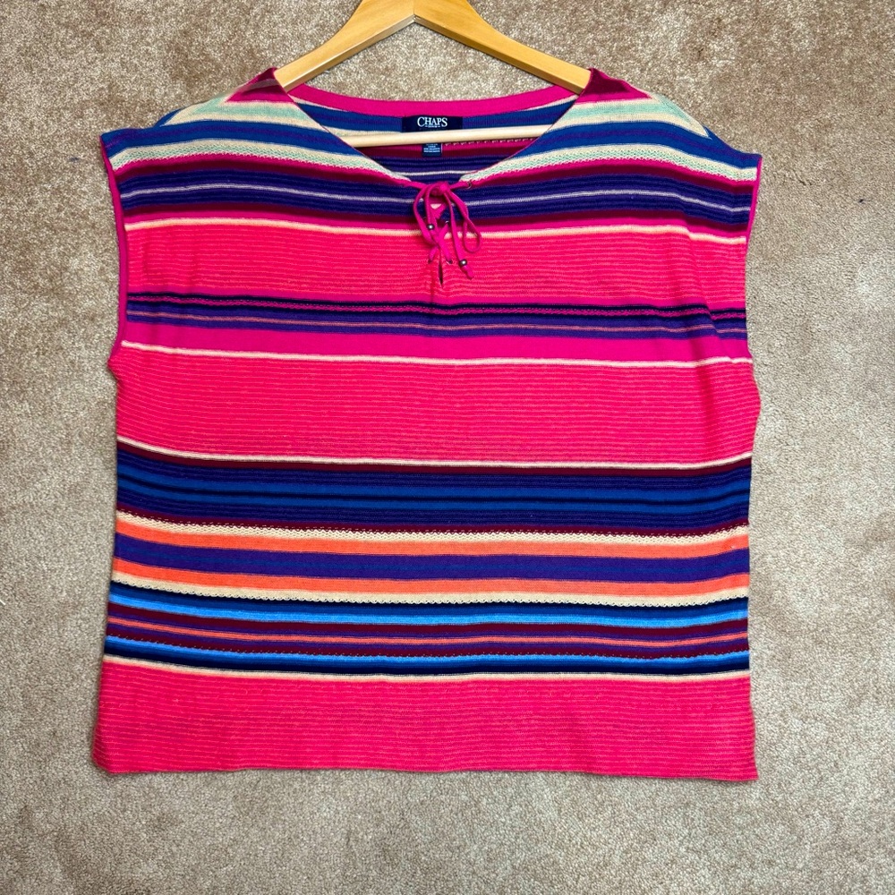 Chaps Serape Striped Linen Blend Knit Top L